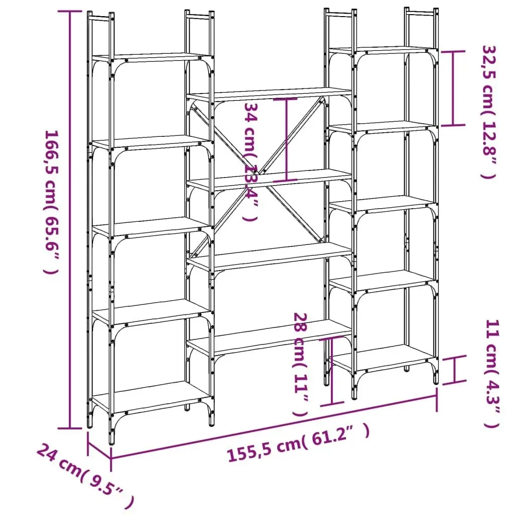 Bookshelf Black 155.5x24x166.5 cm Engineered Wood 838858