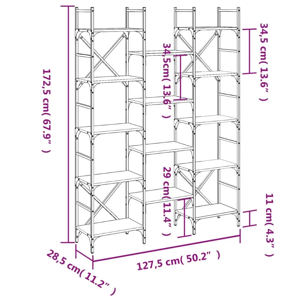 Bookshelf Black 127.5x28.5x172.5 cm Engineered Wood 838868