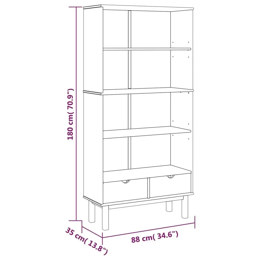 Bookcase OTTA with 2 Drawers Brown Solid Wood Pine 351303