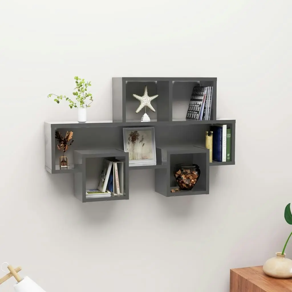 Car-shaped Wall Shelf High Gloss Grey 82x15x51 cm Engineered Wood 807258