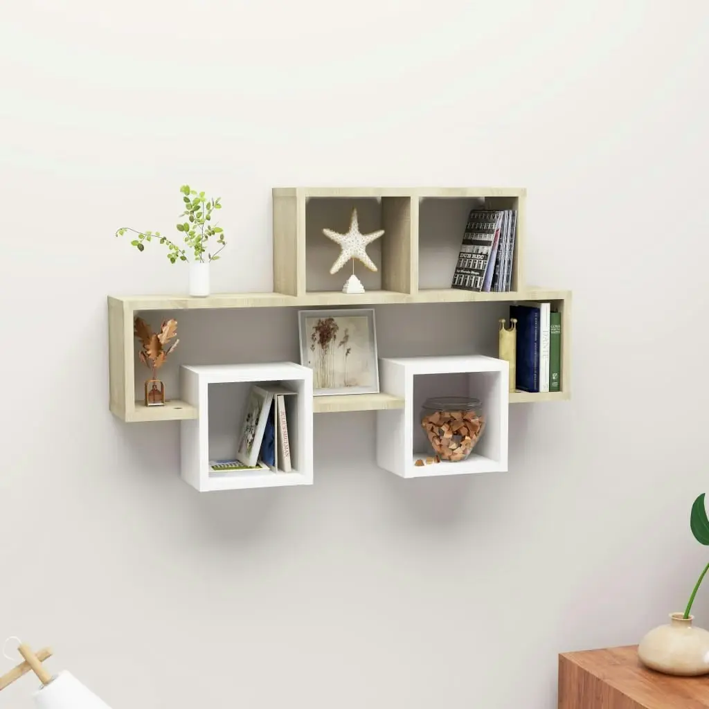 Car-shaped Wall Shelf White & Sonoma Oak 82x15x51 cm Engineered Wood 807255