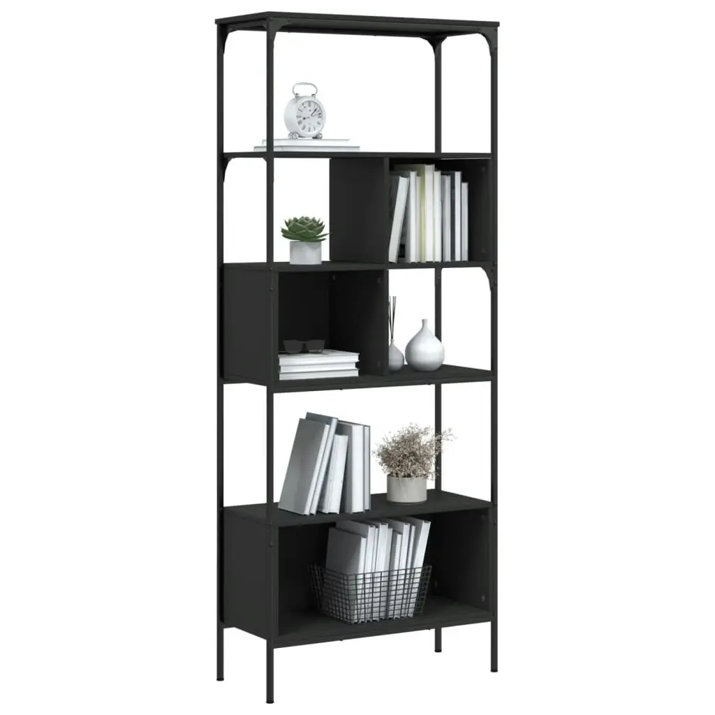 Bookcase 5-Tier Black 76x33x188.5 cm Engineered Wood 839003