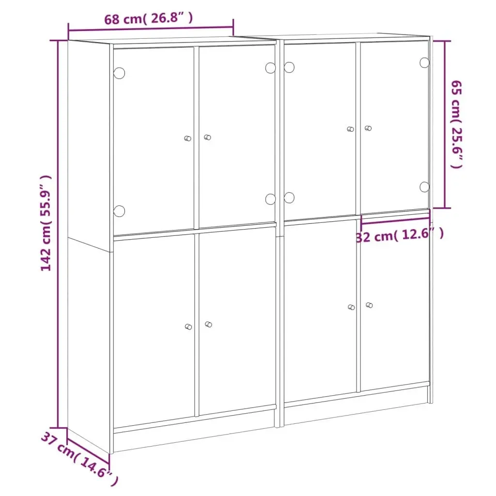 Bookcase with Doors White 136x37x142 cm Engineered Wood 3206524