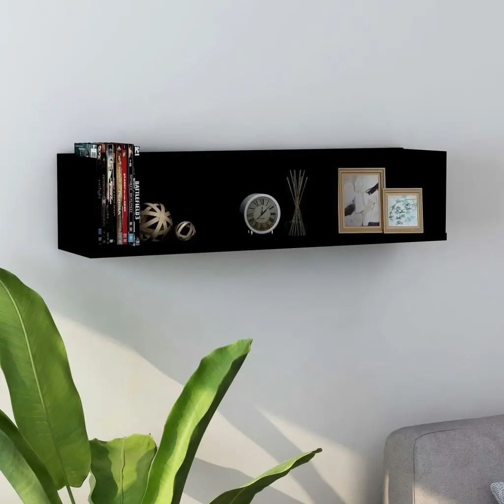 CD Wall Shelf Black 75x18x18 cm Engineered Wood 801311