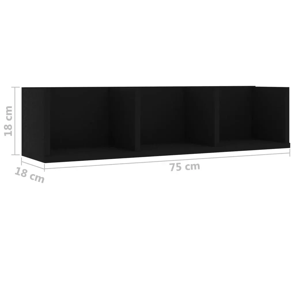 CD Wall Shelf Black 75x18x18 cm Engineered Wood 801311