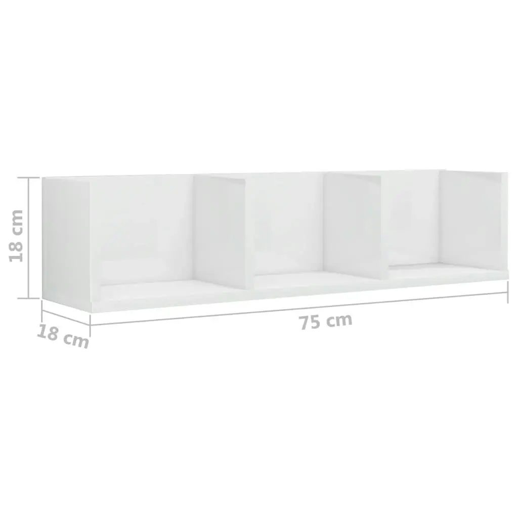 CD Wall Shelf High Gloss White 75x18x18 cm Engineered Wood 801316