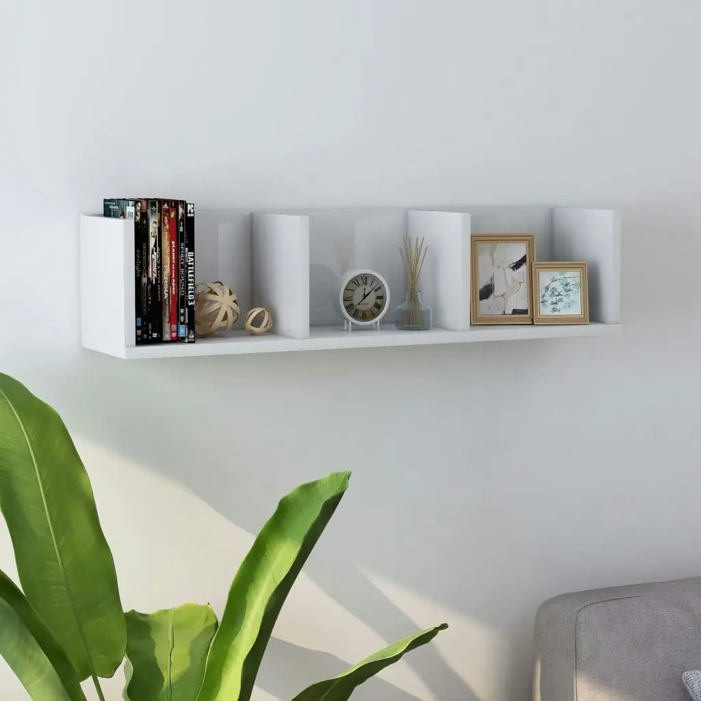 CD Wall Shelf High Gloss White 75x18x18 cm Engineered Wood 801316