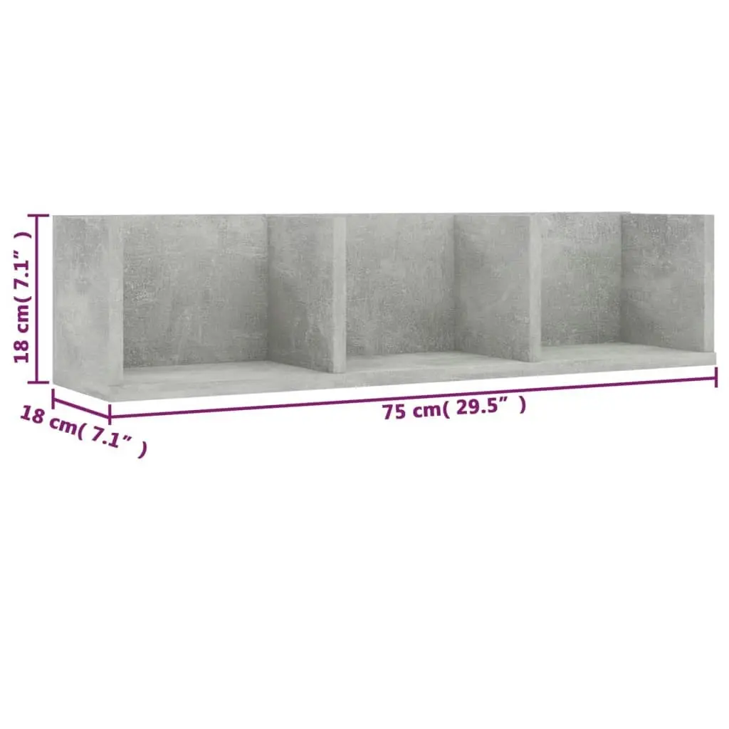 CD Wall Shelf Concrete Grey 75x18x18 cm Engineered Wood 801314