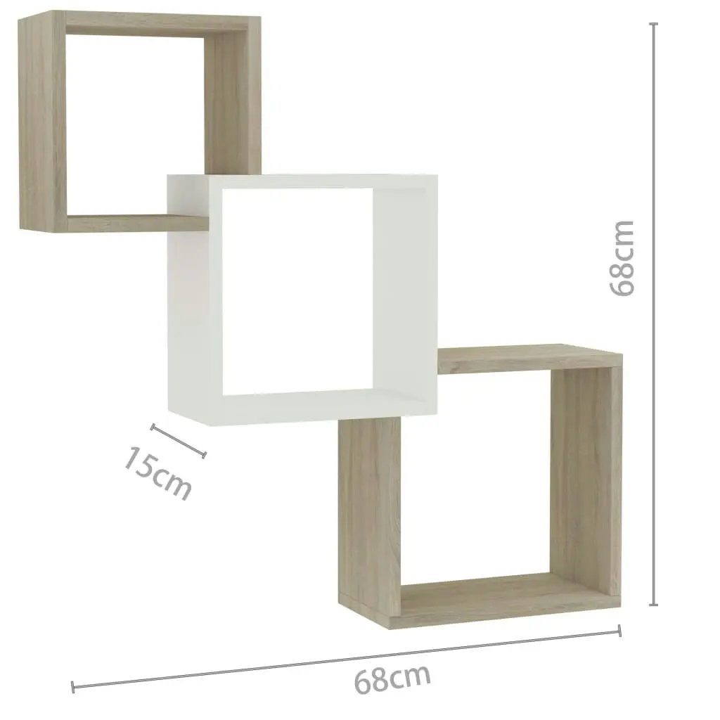 Cube Wall Shelves White and Sonoma Oak 68x15x68 cm Engineered Wood 800275