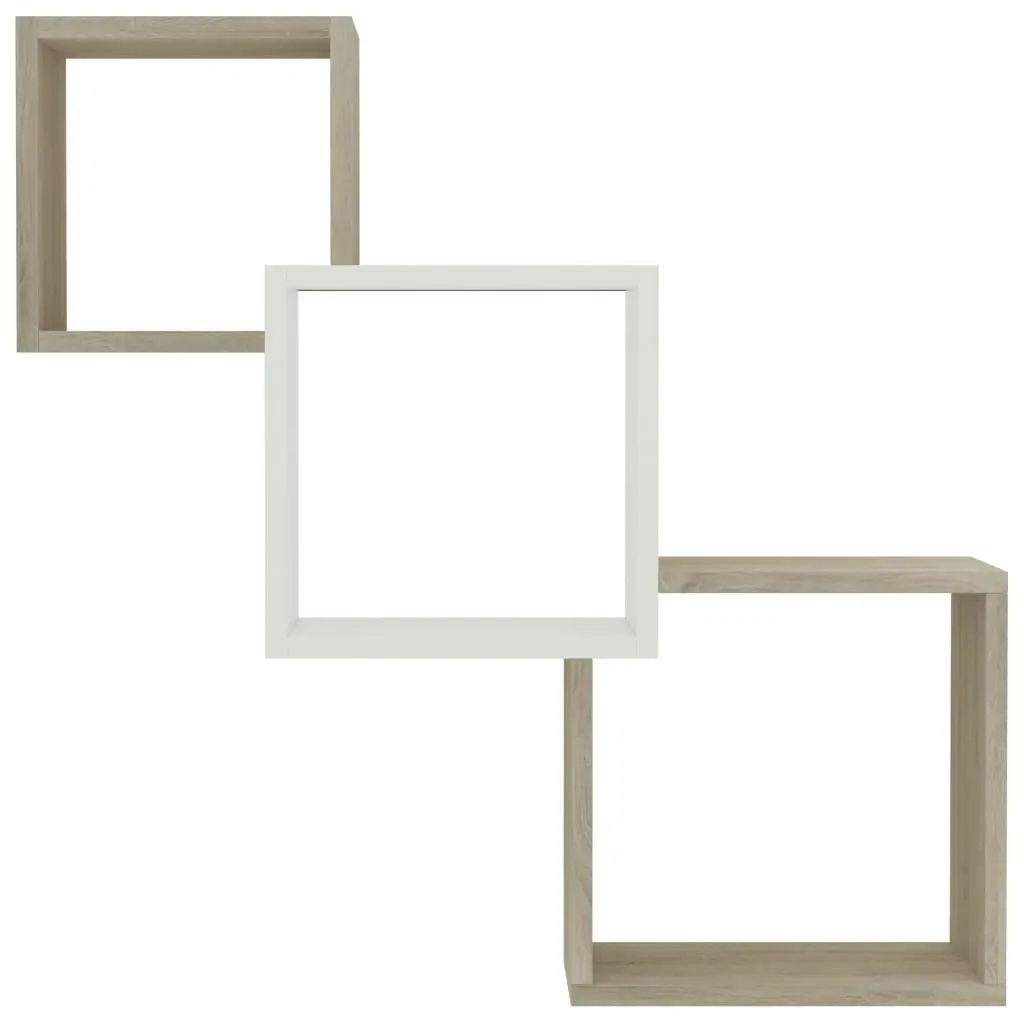 Cube Wall Shelves White and Sonoma Oak 68x15x68 cm Engineered Wood 800275