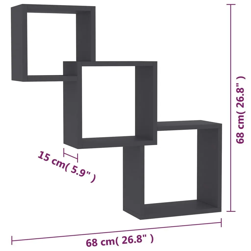 Cube Wall Shelves Grey 68x15x68 cm Engineered Wood 800272