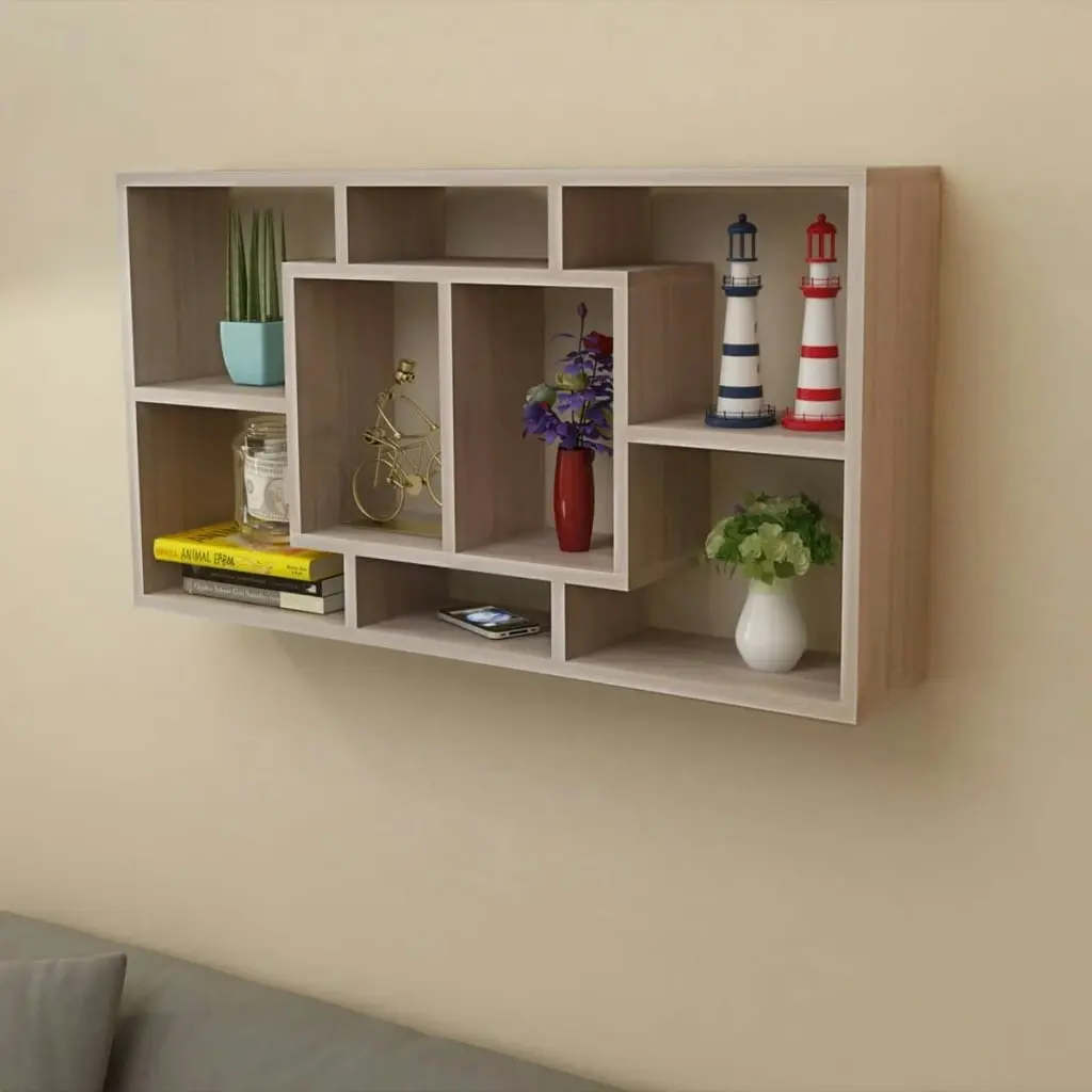 Floating Wall Display Shelf 8 Compartments Oak Colour 242549