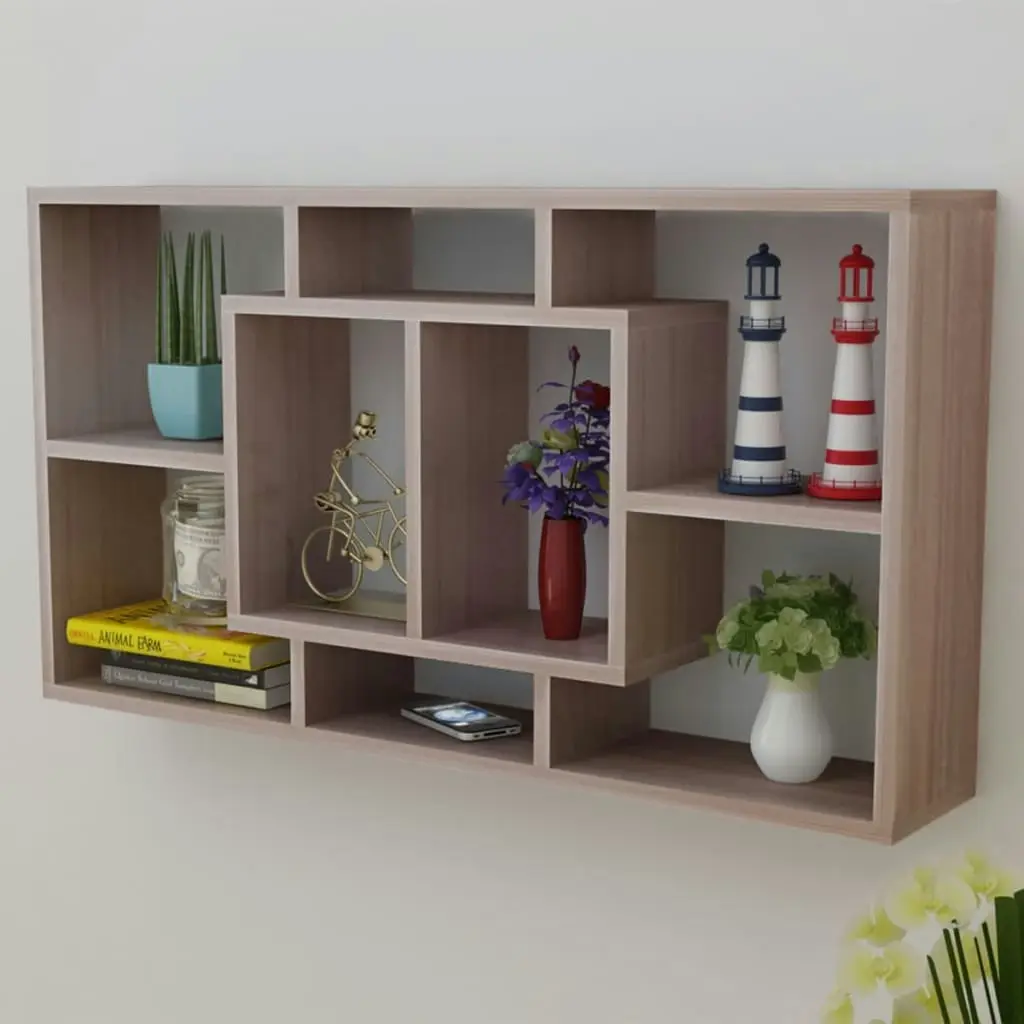 Floating Wall Display Shelf 8 Compartments Oak Colour 242549