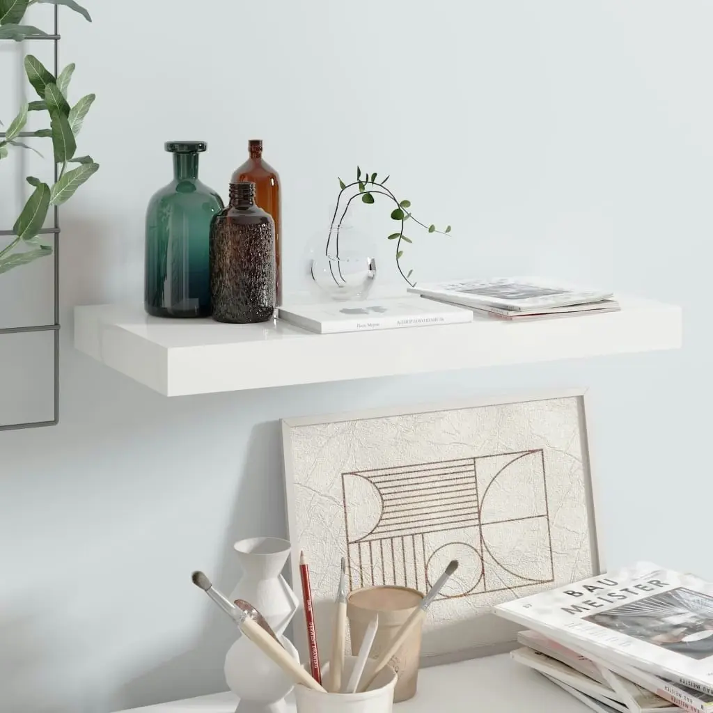 Floating Wall Shelf High Gloss White 50x23x3.8 cm MDF 323745