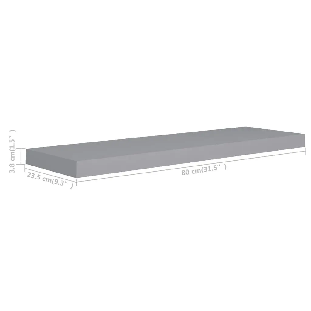 Floating Wall Shelf Grey 80x23.5x3.8 cm MDF 323856