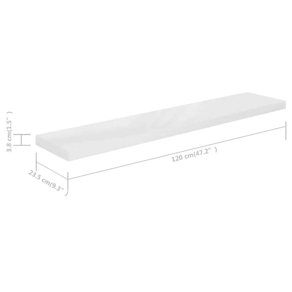 Floating Wall Shelf High Gloss White 120x23.5x3.8 cm MDF 323757