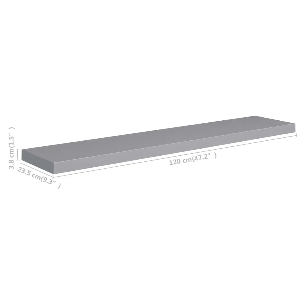 Floating Wall Shelf Grey 120x23.5x3.8 cm MDF 323862