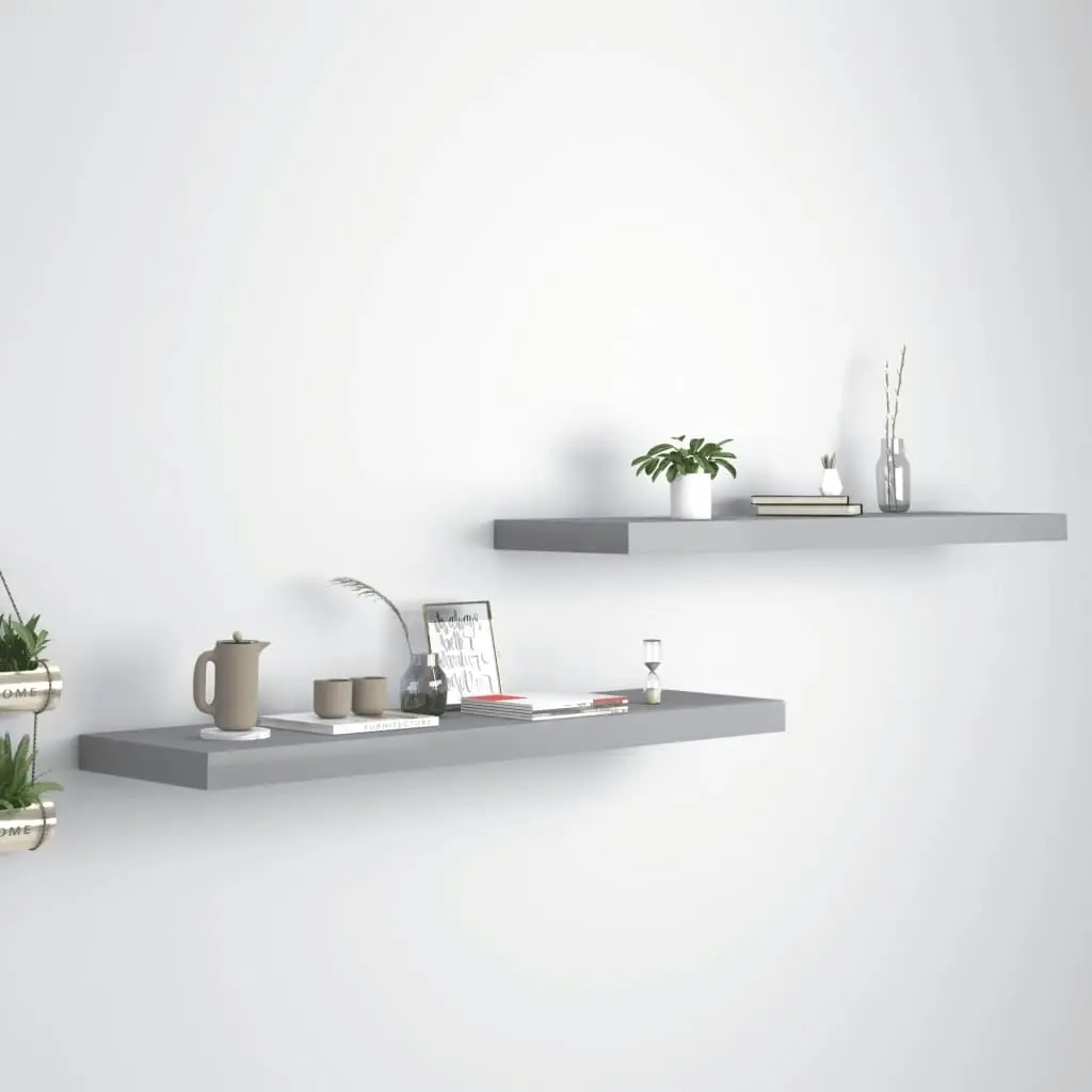 Floating Wall Shelves 2 pcs Grey 90x23.5x3.8 cm MDF 323860