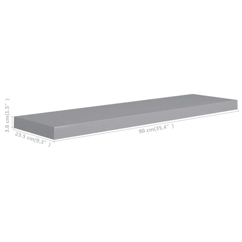 Floating Wall Shelves 2 pcs Grey 90x23.5x3.8 cm MDF 323860