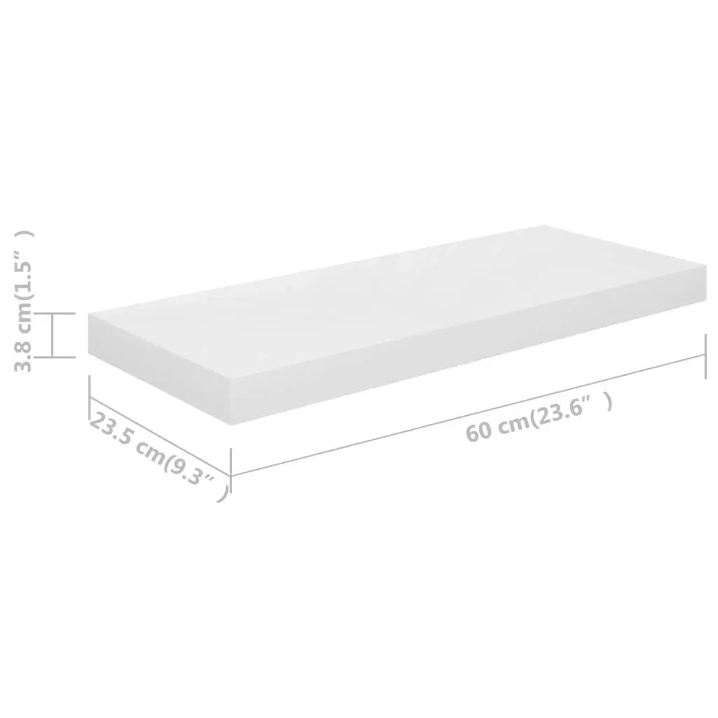 Floating Wall Shelf High Gloss White 60x23.5x3.8 cm MDF 323748