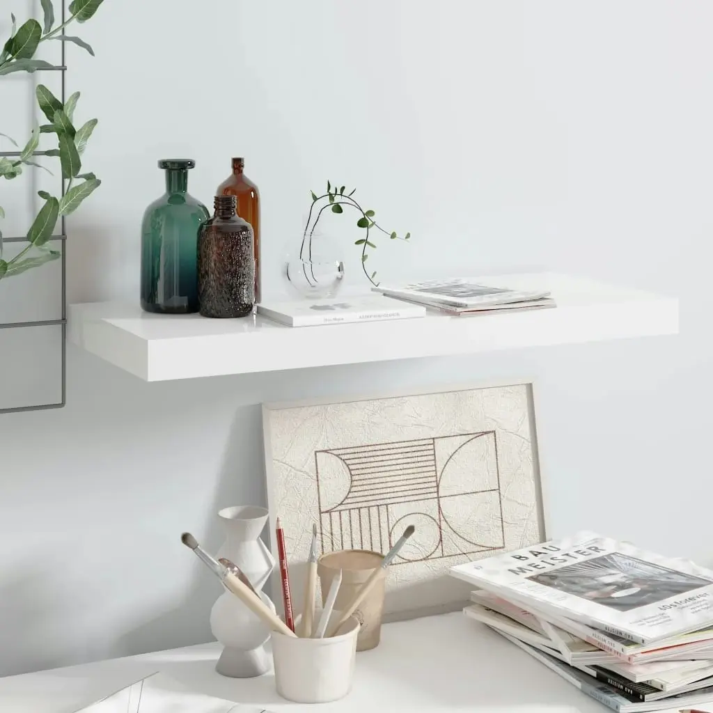 Floating Wall Shelf High Gloss White 60x23.5x3.8 cm MDF 323748