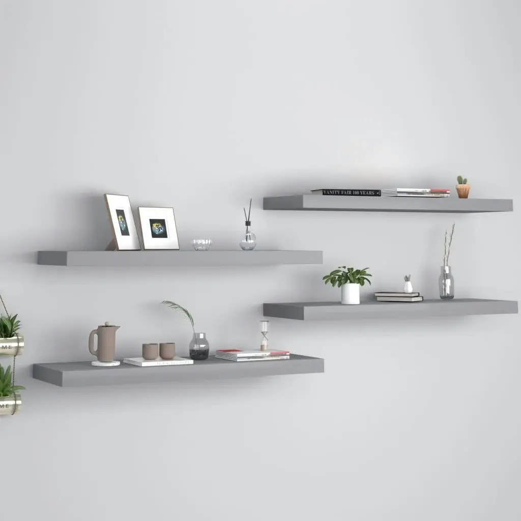 Floating Wall Shelves 4 pcs Grey 80x23.5x3.8 cm MDF 323858