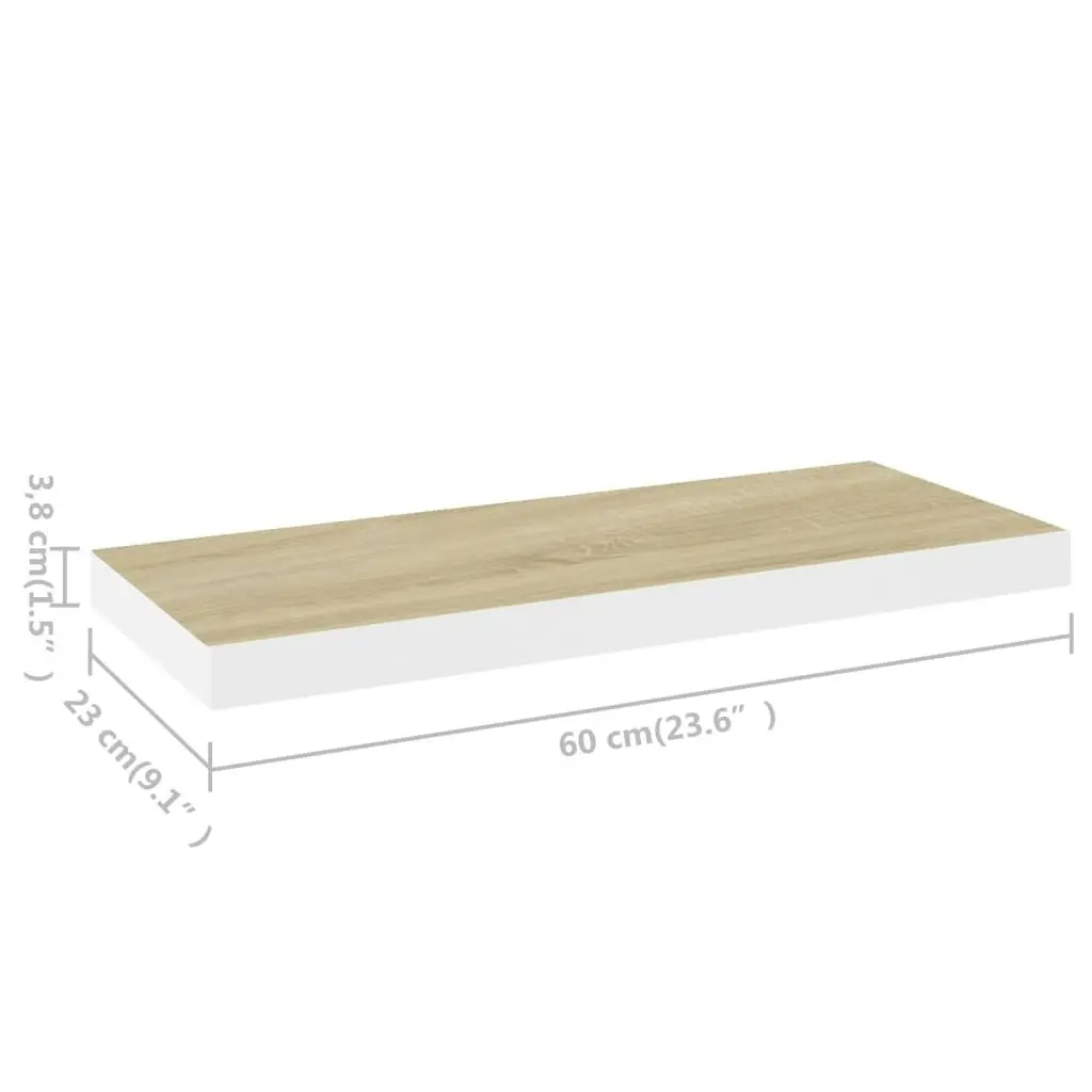 Floating Wall Shelf Oak and White 60x23.5x3.8 cm MDF 326576