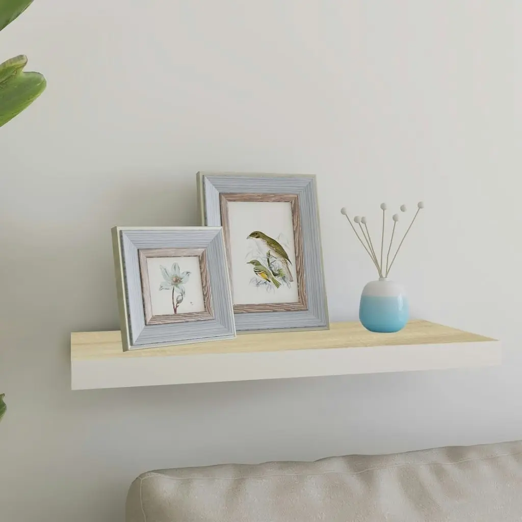 Floating Wall Shelf Oak and White 60x23.5x3.8 cm MDF 326576