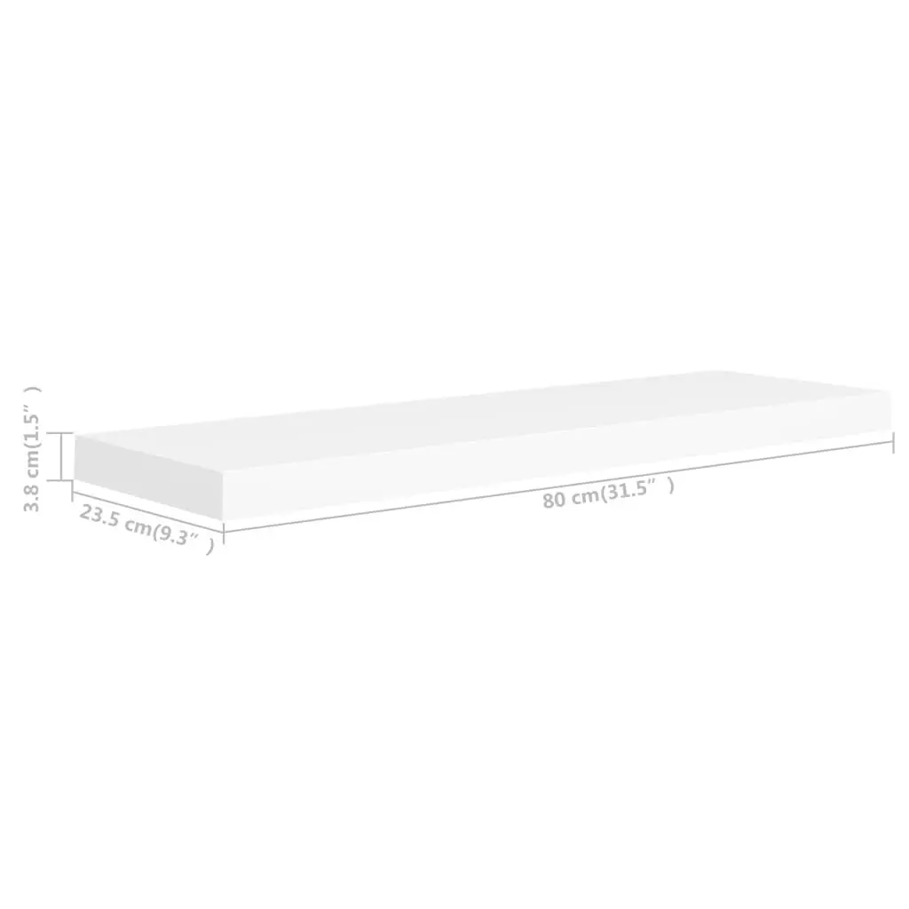 Floating Wall Shelf White 80x23.5x3.8 cm MDF 323814