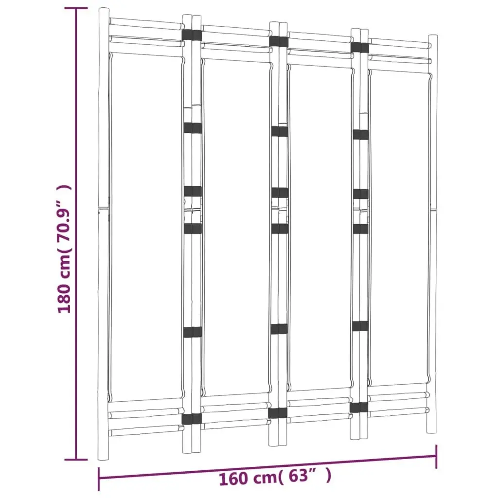 Folding 4-Panel Room Divider 160 cm Bamboo and Canvas 350628