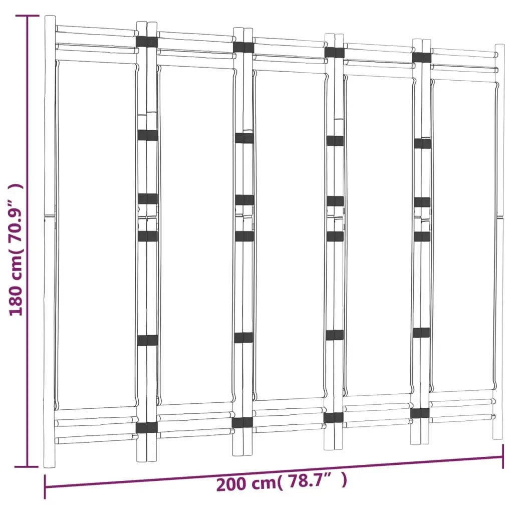 Folding 5-Panel Room Divider 200 cm Bamboo and Canvas 350625