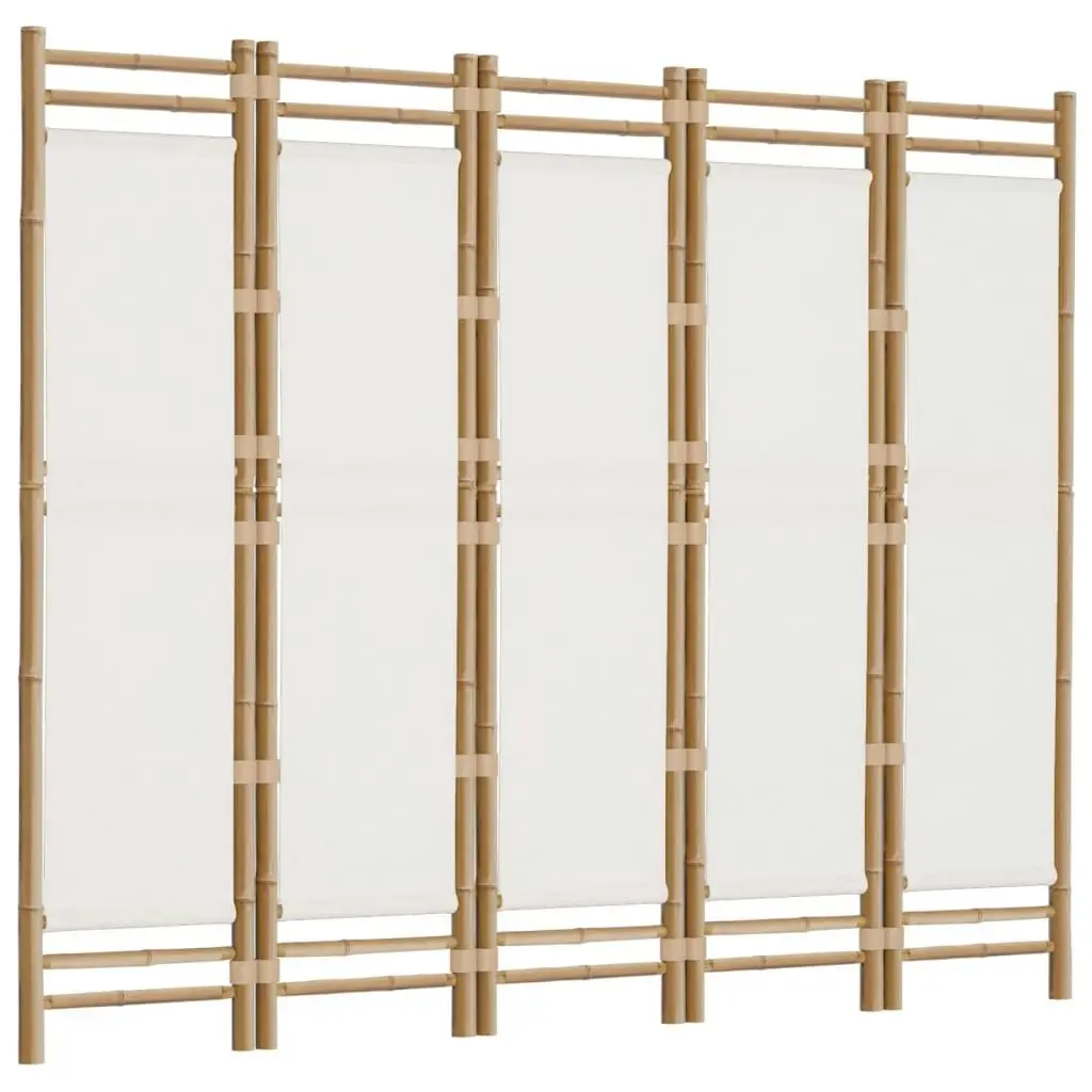 Folding 5-Panel Room Divider 200 cm Bamboo and Canvas 350625