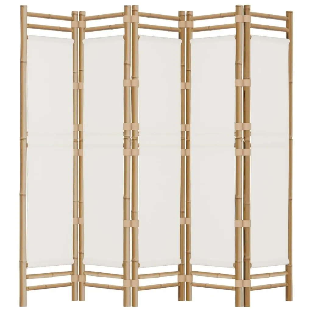 Folding 5-Panel Room Divider 200 cm Bamboo and Canvas 350625