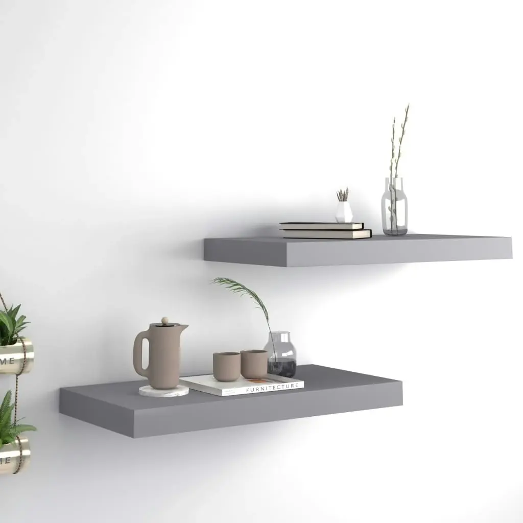 Floating Wall Shelves 2 pcs Grey 50x23x3.8 cm MDF 323851