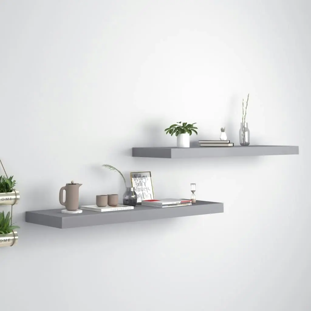 Floating Wall Shelves 2 pcs Grey 80x23.5x3.8 cm MDF 323857