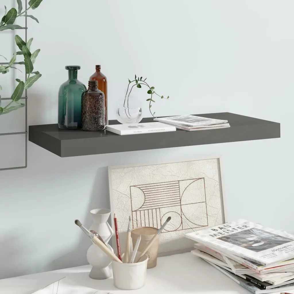 Floating Wall Shelf High Gloss Grey 60x23.5x3.8 cm MDF 323790