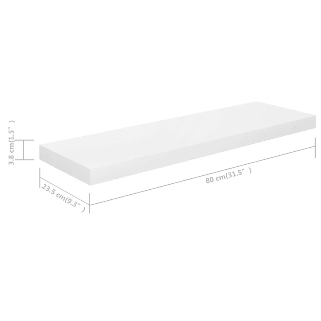 Floating Wall Shelf High Gloss White 80x23.5x3.8 cm MDF 323751