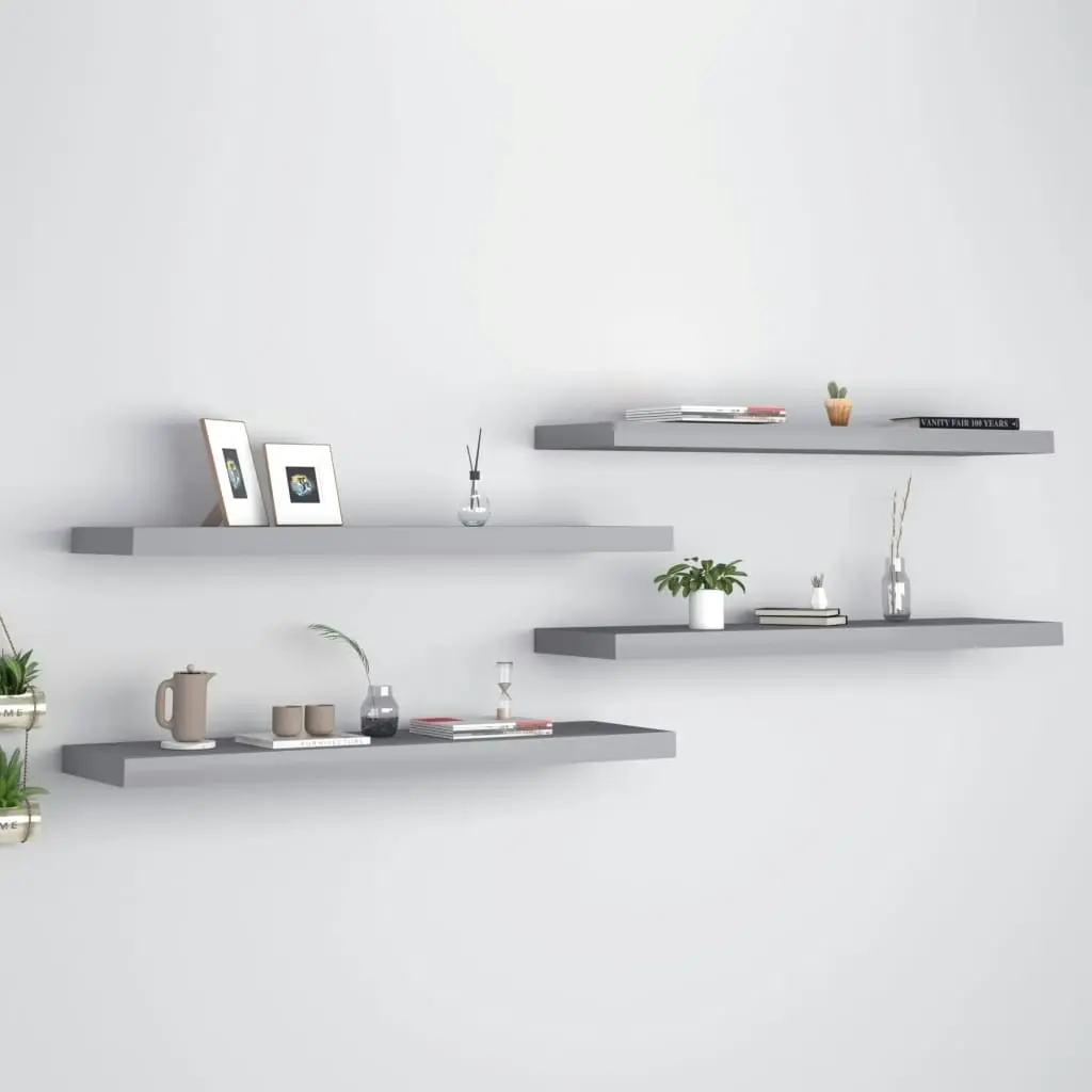 Floating Wall Shelves 4 pcs Grey 90x23.5x3.8 cm MDF 323861