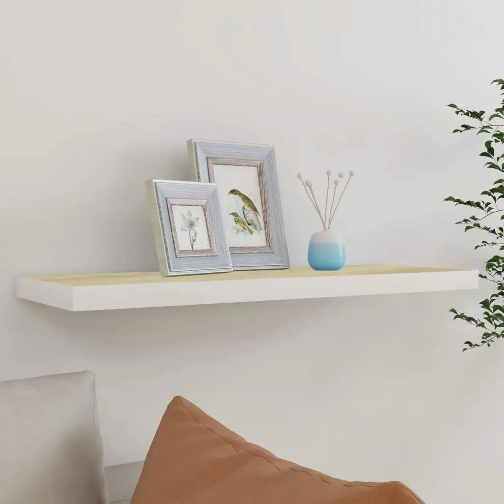 Floating Wall Shelf Oak and White 80x23.5x3.8 cm MDF 326579