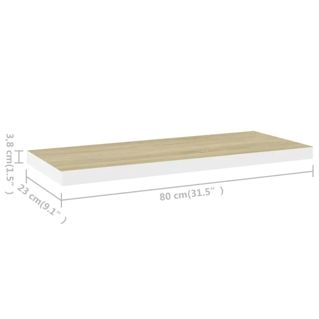 Floating Wall Shelf Oak and White 80x23.5x3.8 cm MDF 326579