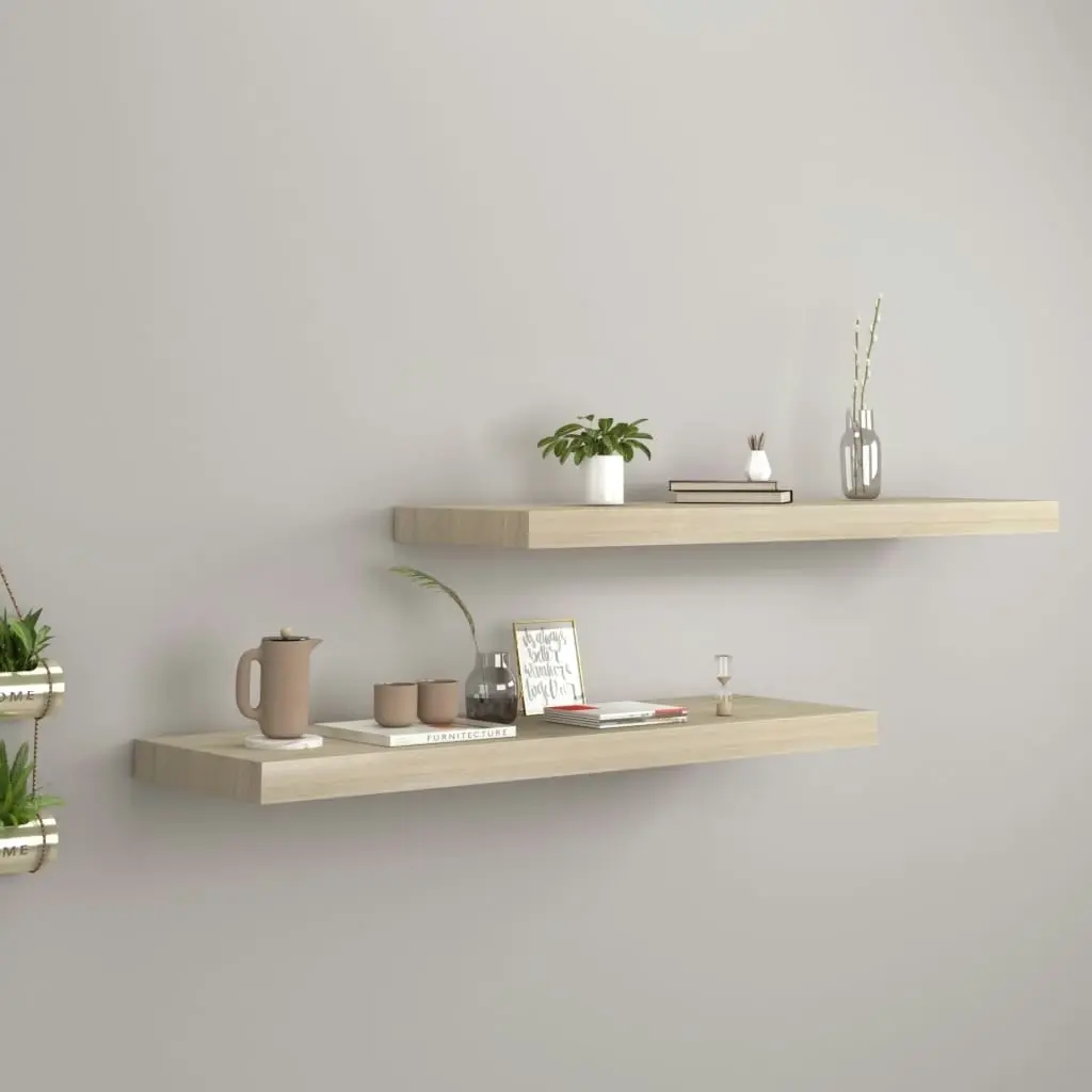 Floating Wall Shelves 2 pcs Oak 80x23.5x3.8 cm MDF 323878