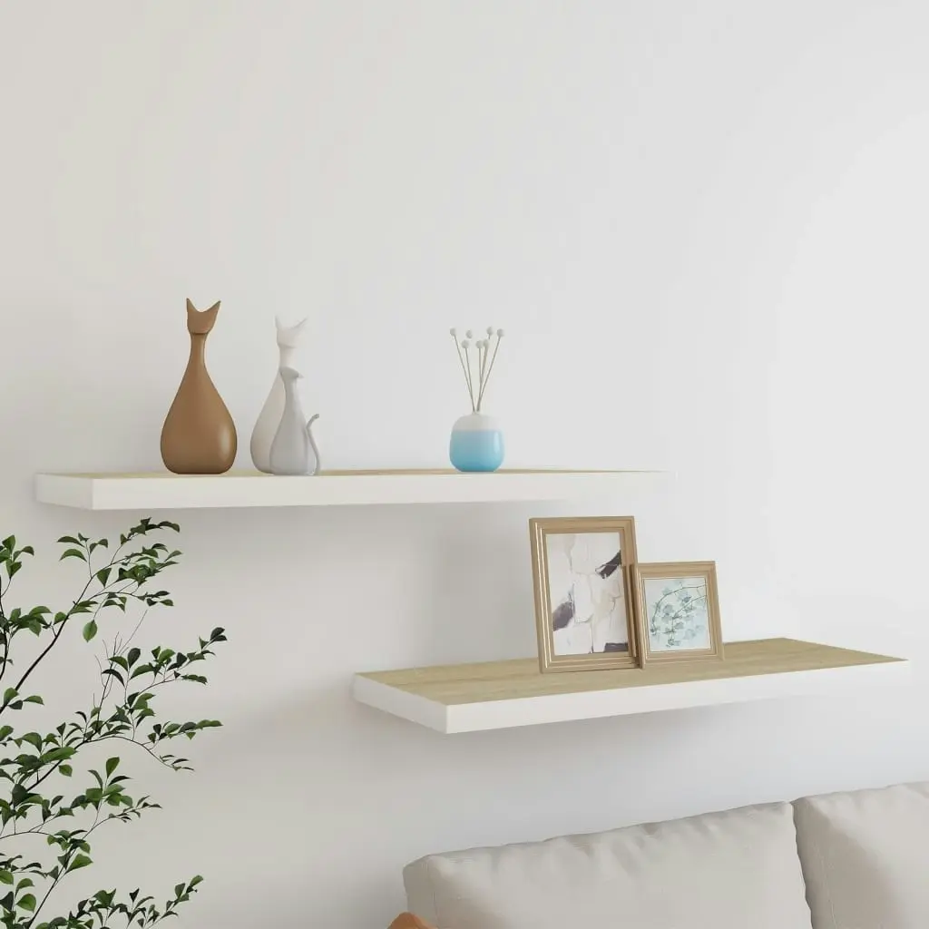 Floating Wall Shelves 2 pcs Oak and White 80x23.5x3.8 cm MDF 326580