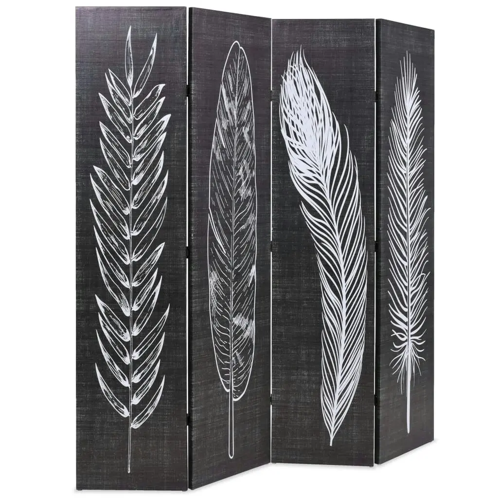 Folding Room Divider 160x170 cm Feathers Black and White 245890