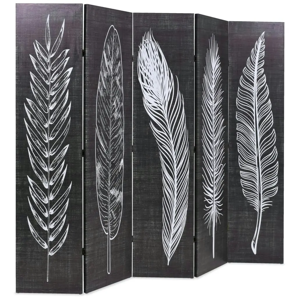 Folding Room Divider 200x170 cm Feathers Black and White 245891