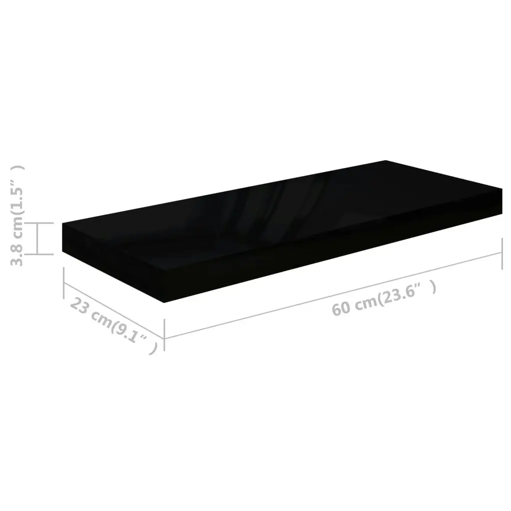 Floating Wall Shelves 2 pcs High Gloss Black 60x23.5x3.8 cm MDF 323770