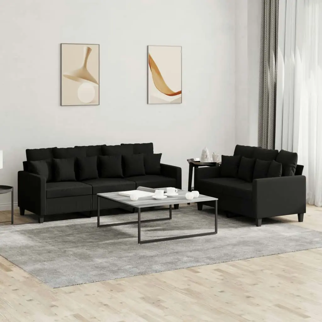 2 Piece Sofa Set with Cushions Black Fabric 3201668