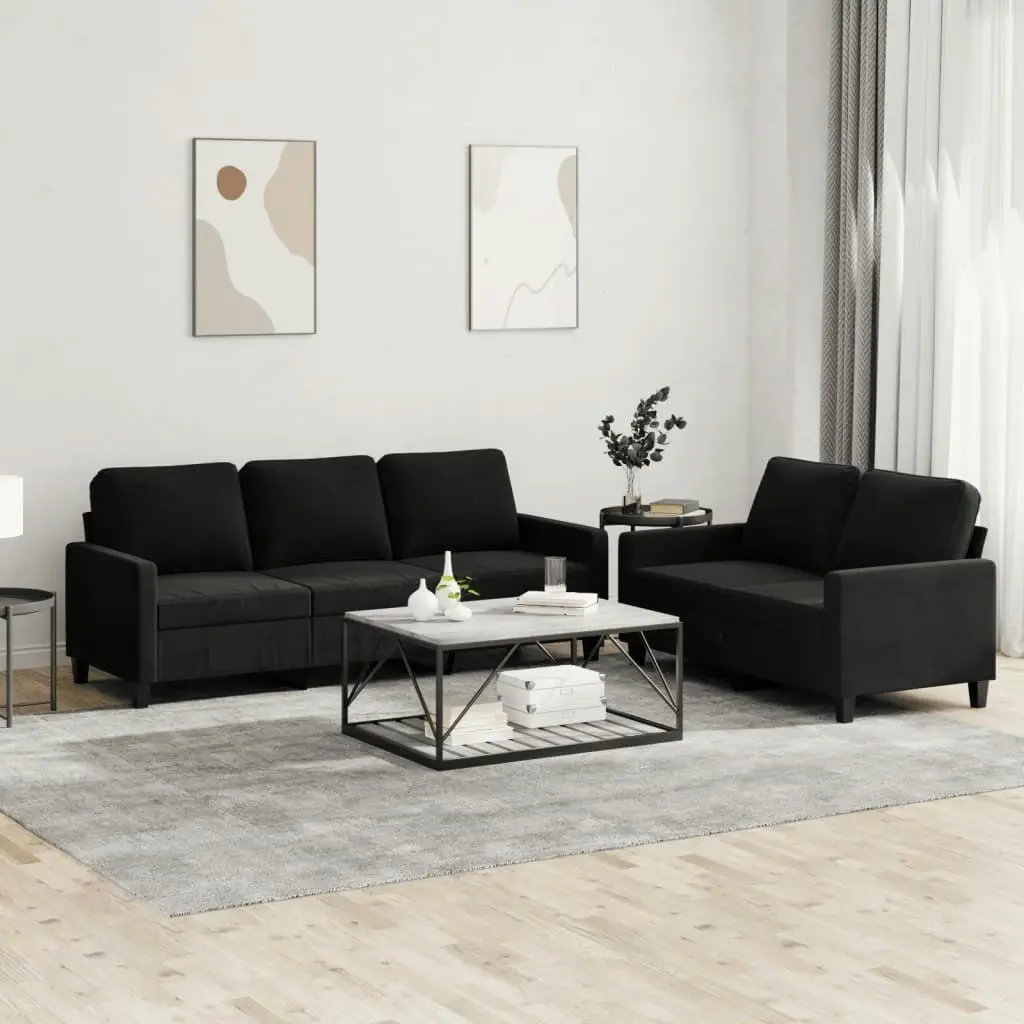 2 Piece Sofa Set with Cushions Black Velvet 3201521