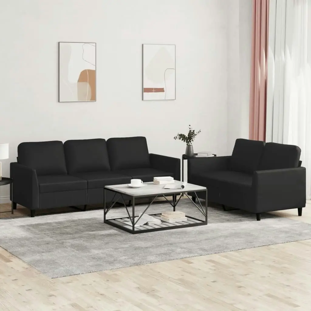 2 Piece Sofa Set with Cushions Black Faux Leather 3201760