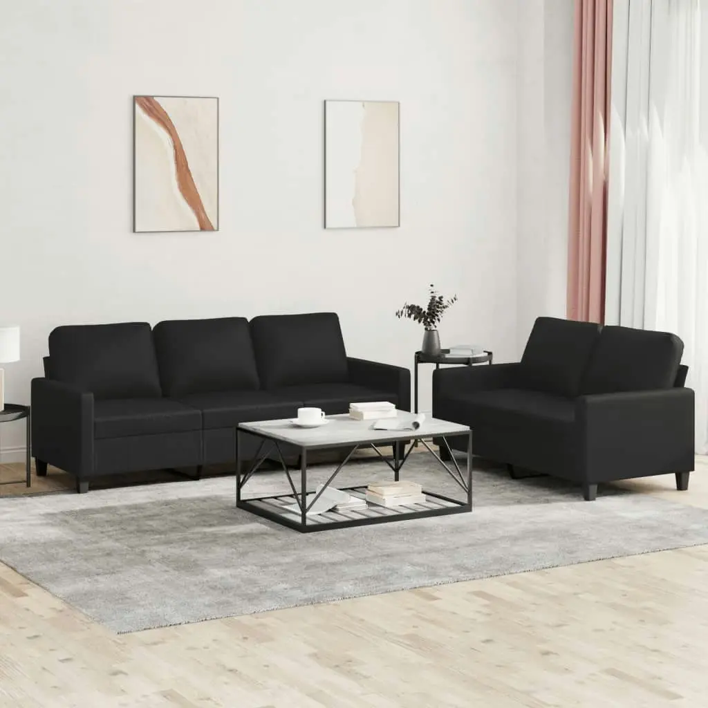 2 Piece Sofa Set with Cushions Black Faux Leather 3201418