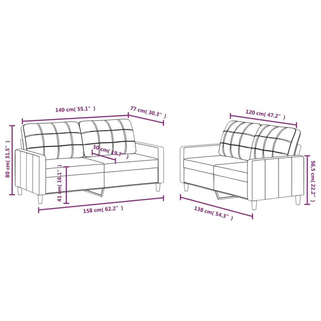 2 Piece Sofa Set with Cushions Light Grey Fabric 3201274